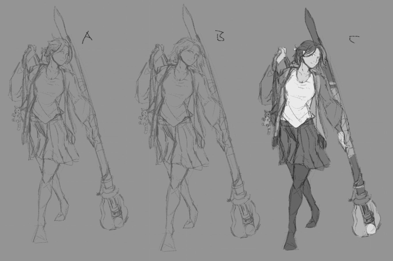 After I had my silhouettes for the 'modern witch' I wanted to properly sketch it after a while.